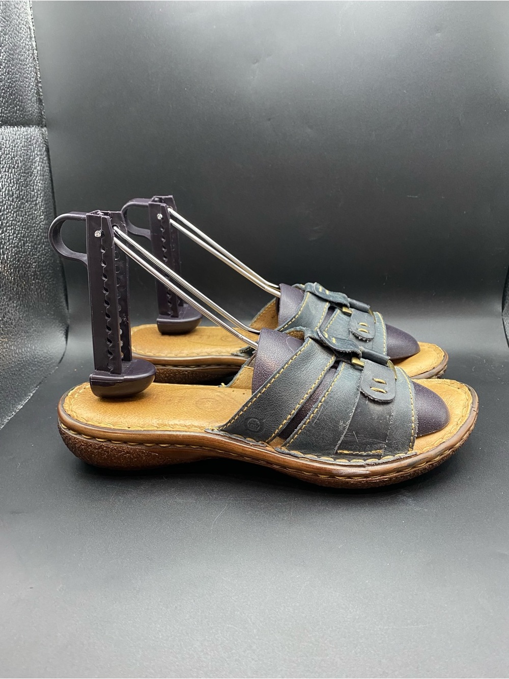 Born Women Blue Sandal SZ 7 EU 38 Hand Crafted Leather Slide Good Condition - Picture 2 of 11